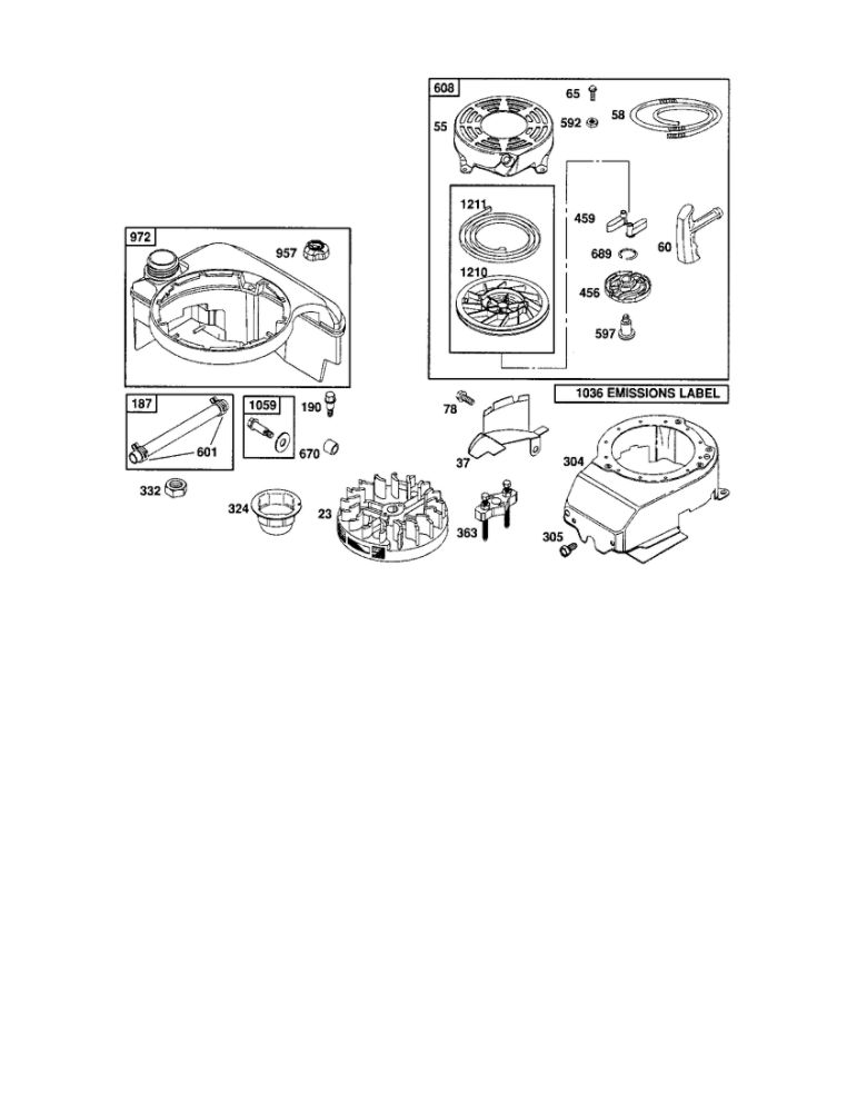 Rewind Starter/Blower Housing Diagram and Parts List for 122T02-0824-EA  Briggs and Stratton Engine